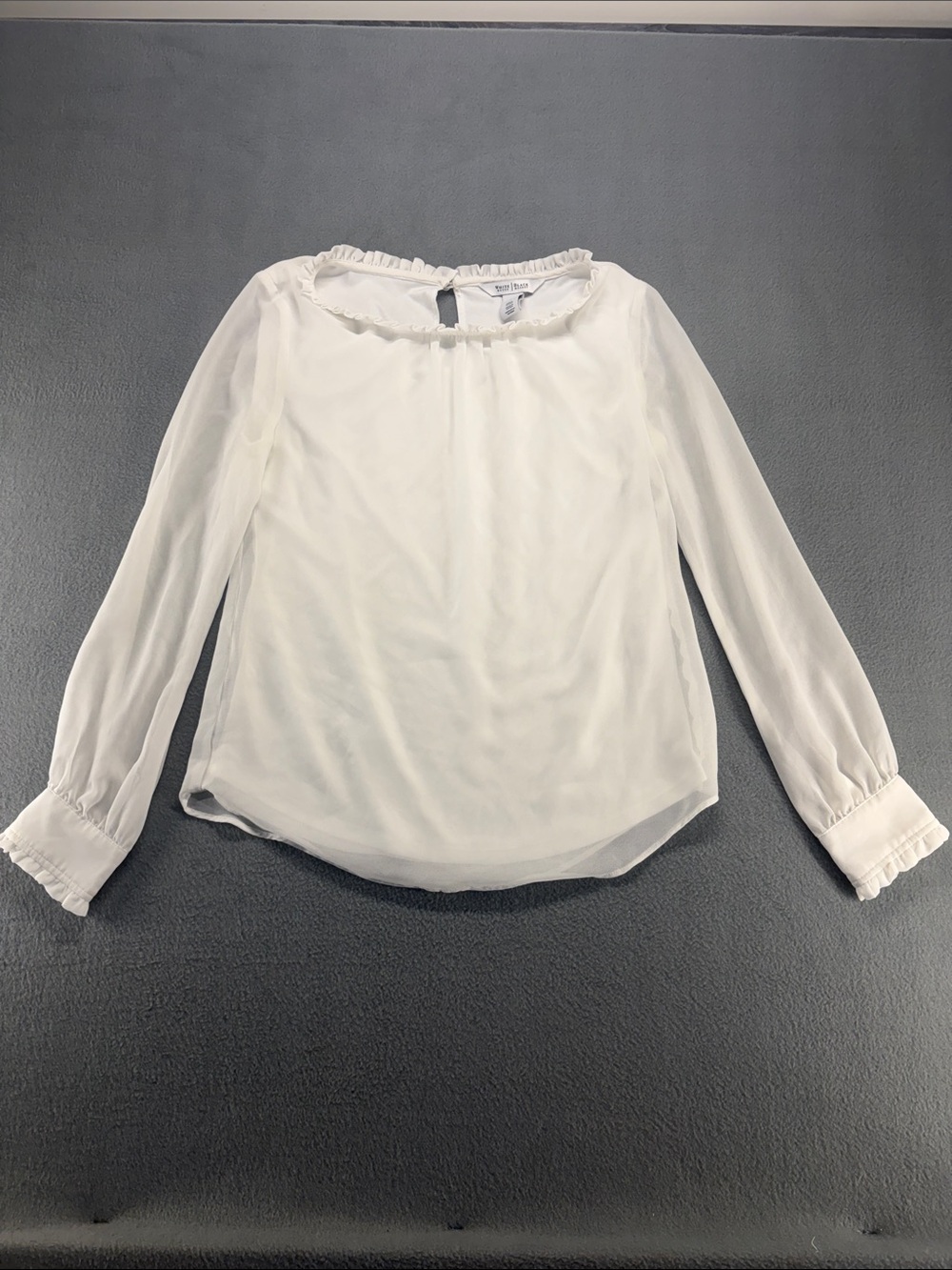 WHBM White Long-Sleeve Ruffle Neck Blouse - Women Tops